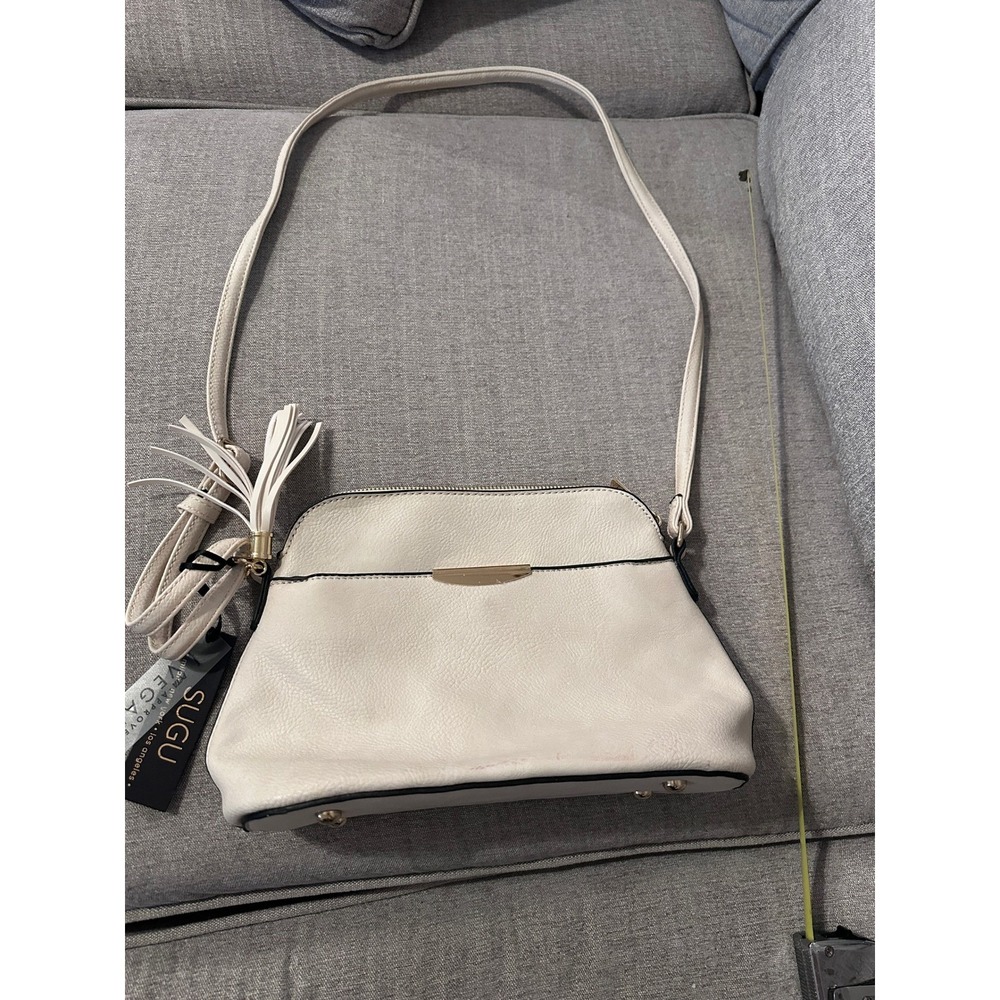 Sugu Vegan Los Angeles Crossbody Bag White Top Handle Bag Small‎ Purse Tassel